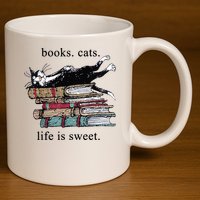 Out Of Print Unisex Literary Books Cats Life Is Sweet Sweatshirt 11oz C Handle Ceramic Mug