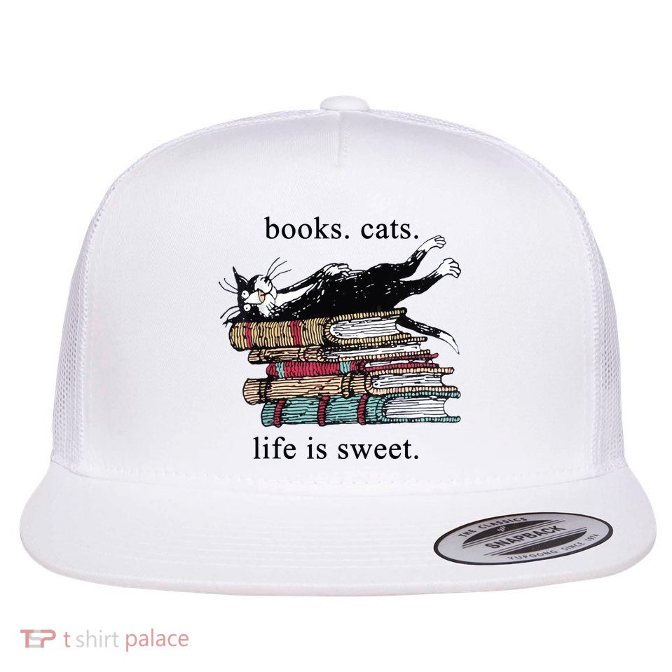 Out Of Print Unisex Literary Books Cats Life Is Sweet Sweatshirt Flatbill Hat