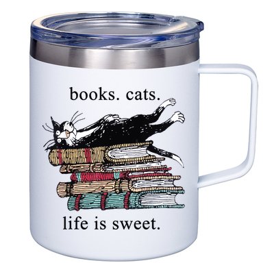 Out Of Print Unisex Literary Books Cats Life Is Sweet Sweatshirt 12oz Stainless Steel Coffee Mug