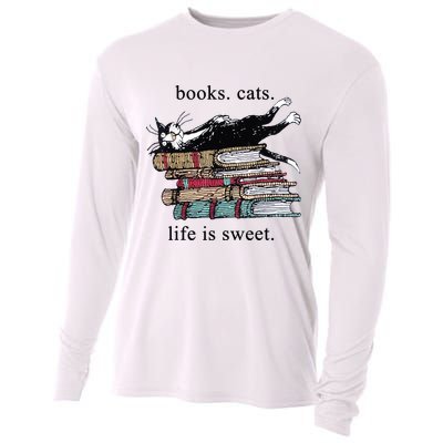 Out Of Print Unisex Literary Books Cats Life Is Sweet Sweatshirt Cooling Performance Long Sleeve Crew