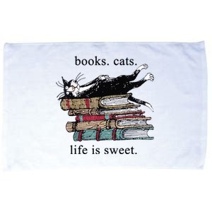 Out Of Print Unisex Literary Books Cats Life Is Sweet Sweatshirt Microfiber Hand Towel