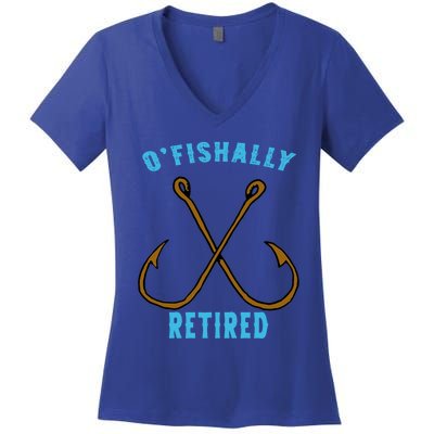 Outstanding Ofishally Retired Funny Fisherman Fishing Gift Women's V-Neck T-Shirt