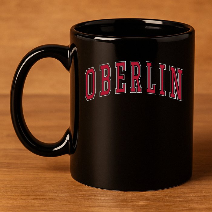 Oberlin Ohio Souvenir College Style Red Text 11oz C Handle Ceramic Mug