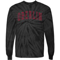 Oberlin Ohio Souvenir College Style Red Text Tie-Dye Long Sleeve Shirt