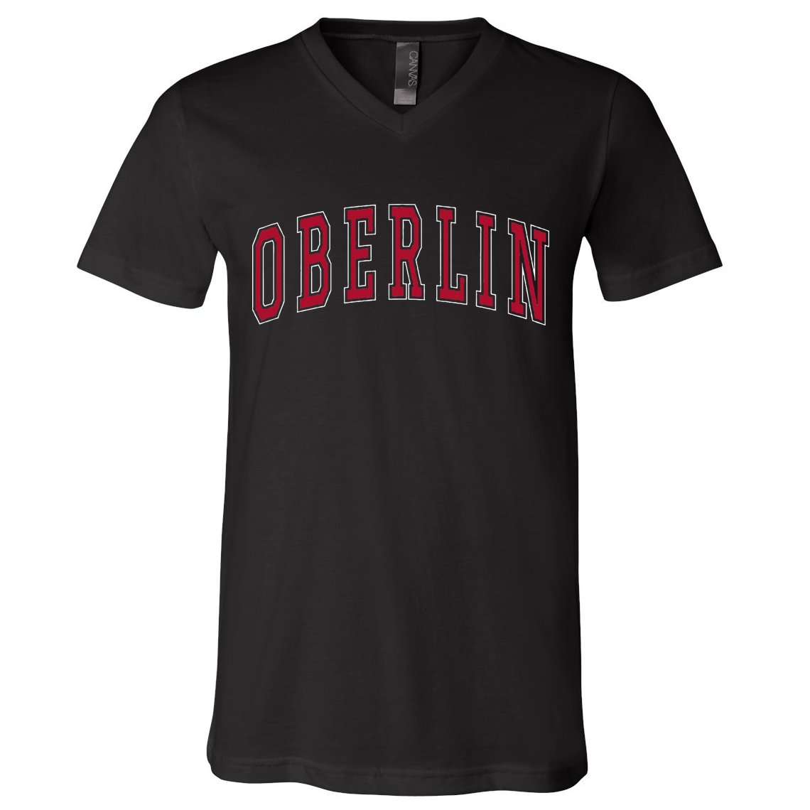 Oberlin Ohio Souvenir College Style Red Text V-Neck T-Shirt