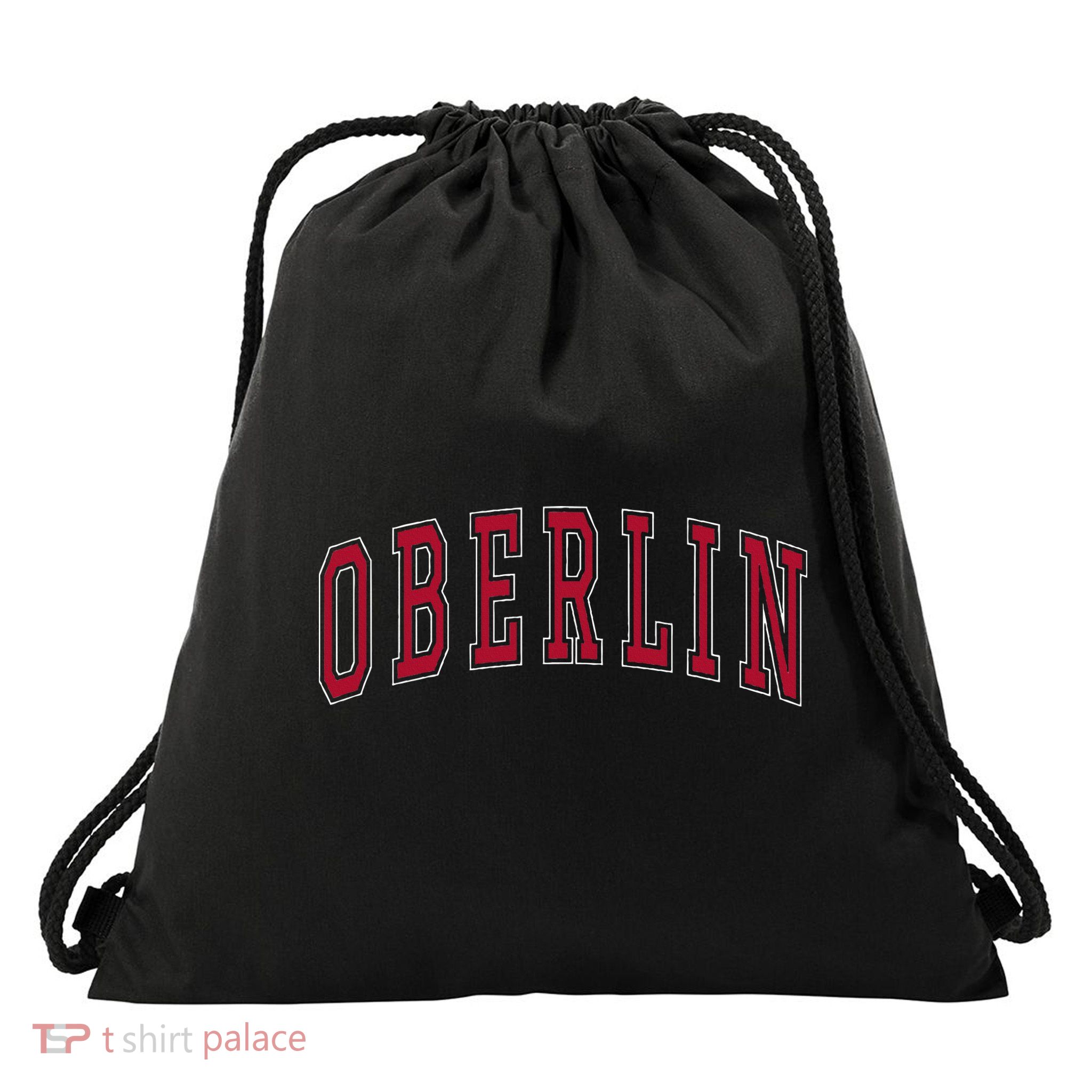 Oberlin Ohio Souvenir College Style Red Text Drawstring Bag
