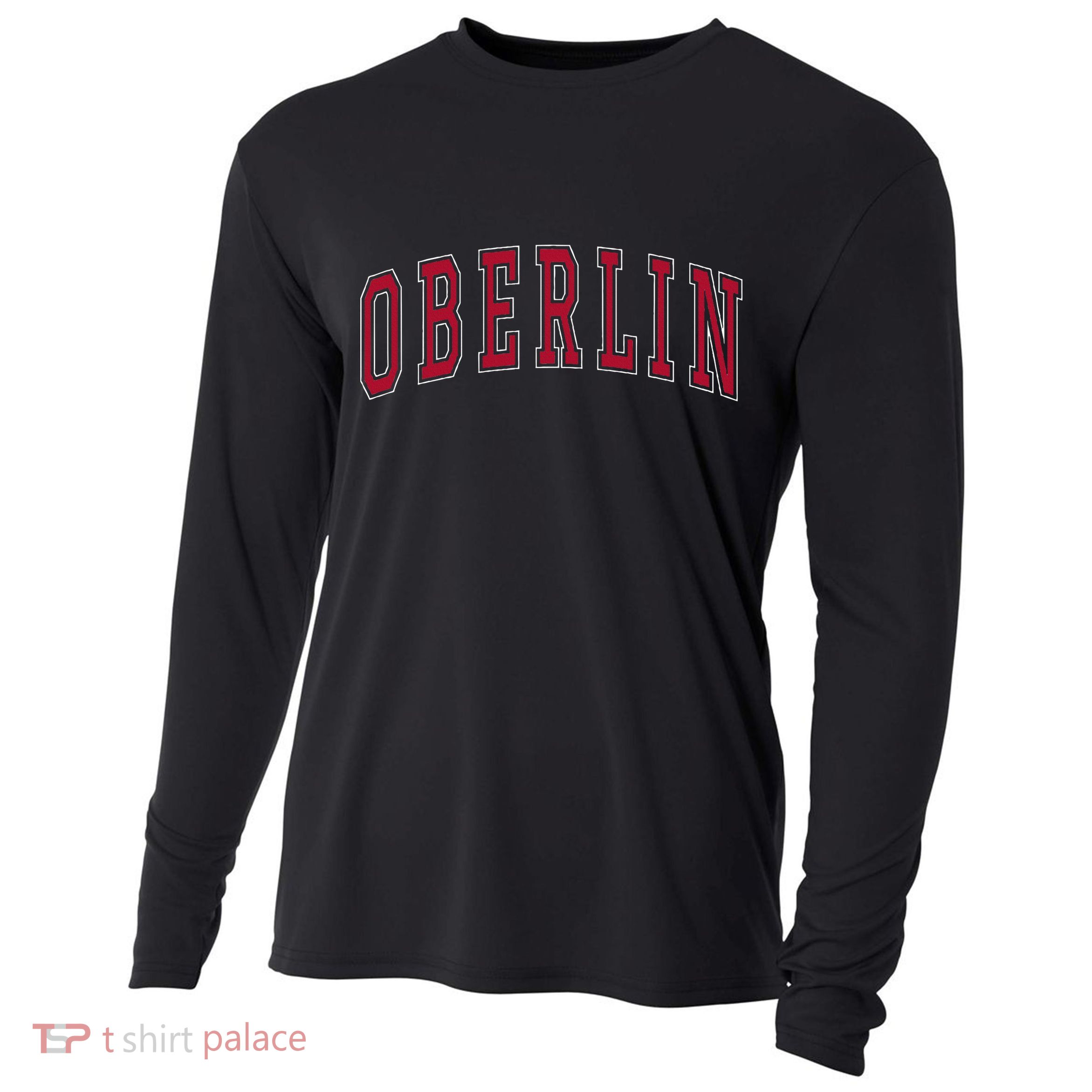 Oberlin Ohio Souvenir College Style Red Text Cooling Performance Long Sleeve Crew