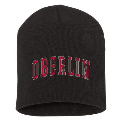 Oberlin Ohio Souvenir College Style Red Text Short Acrylic Beanie