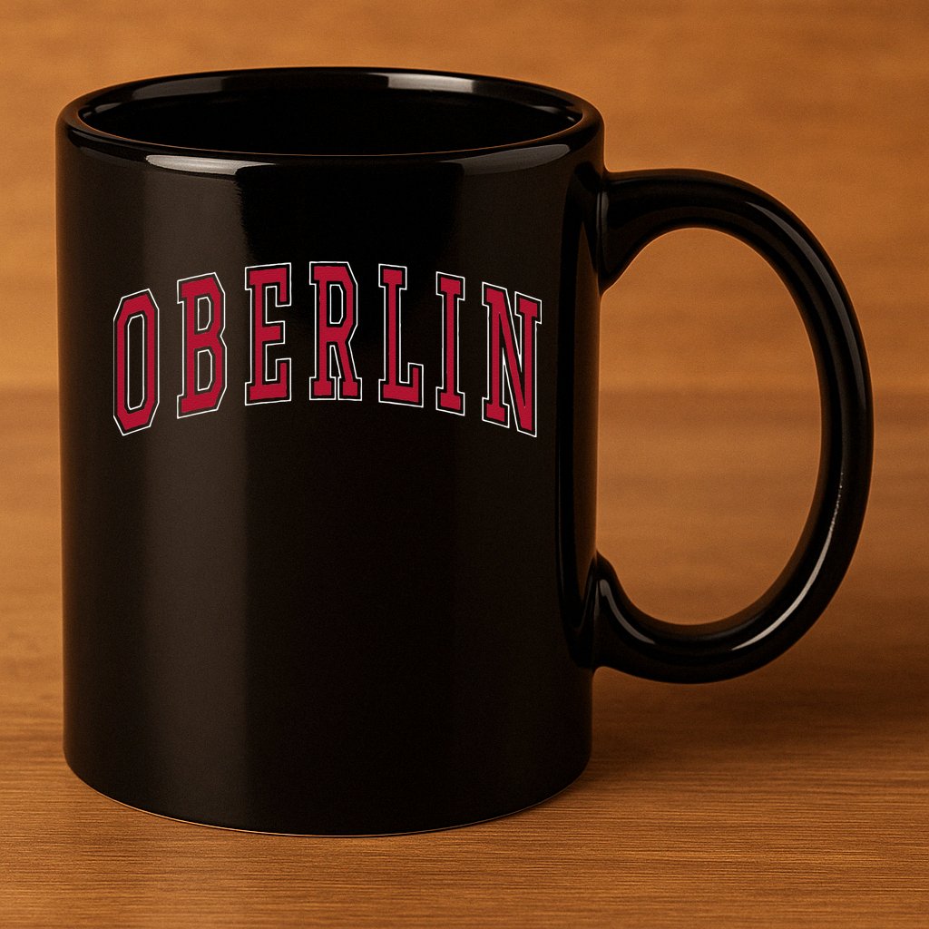 Oberlin Ohio Souvenir College Style Red Text 11oz C Handle Ceramic Mug