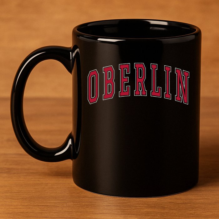 Oberlin Ohio Souvenir College Style Red Text 11oz C Handle Ceramic Mug