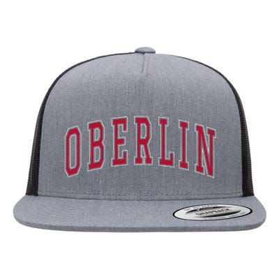 Oberlin Ohio Souvenir College Style Red Text Flat Bill Trucker Hat