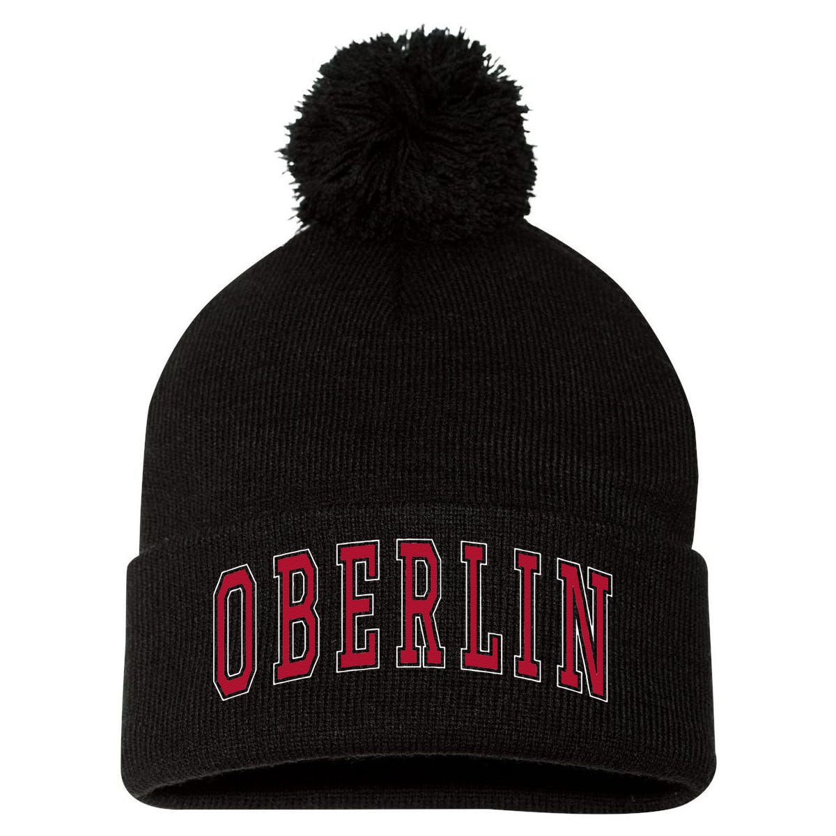 Oberlin Ohio Souvenir College Style Red Text Pom Pom 12in Knit Beanie