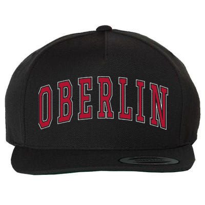 Oberlin Ohio Souvenir College Style Red Text Wool Snapback Cap