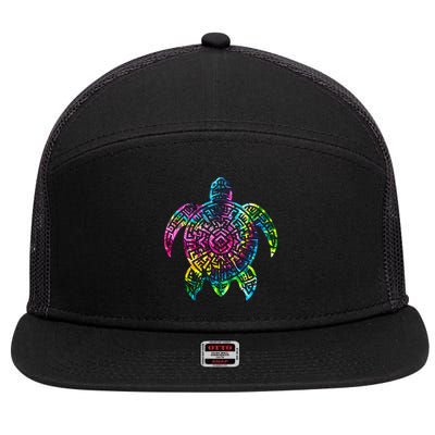 Ocean Odyssey Tie Dye Tribal Tides Sea Turtle 7 Panel Mesh Trucker Snapback Hat