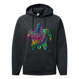 Ocean Odyssey Tie Dye Tribal Tides Sea Turtle Performance Fleece Hoodie