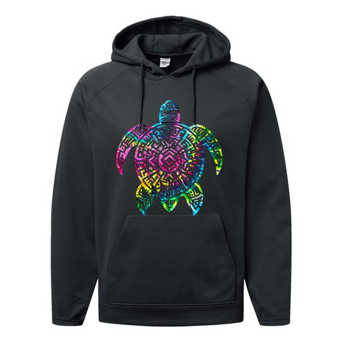 Ocean Odyssey Tie Dye Tribal Tides Sea Turtle Performance Fleece Hoodie