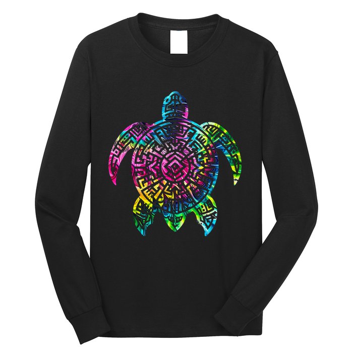 Ocean Odyssey Tie Dye Tribal Tides Sea Turtle Long Sleeve Shirt