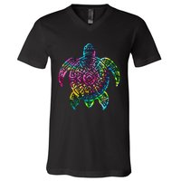 Ocean Odyssey Tie Dye Tribal Tides Sea Turtle V-Neck T-Shirt