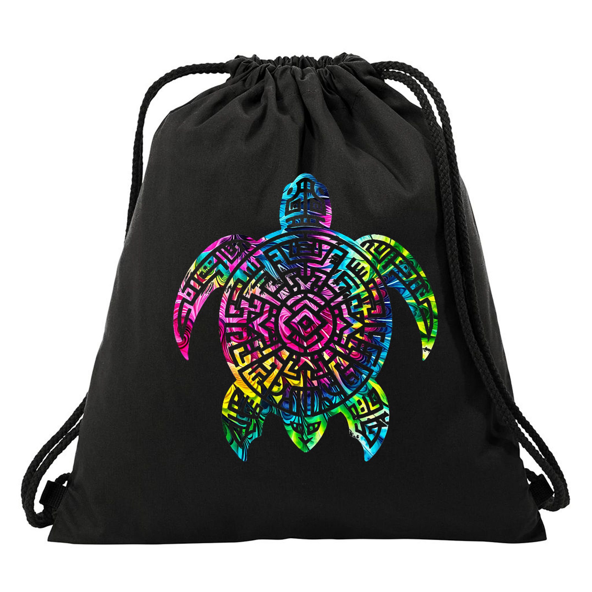 Ocean Odyssey Tie Dye Tribal Tides Sea Turtle Drawstring Bag