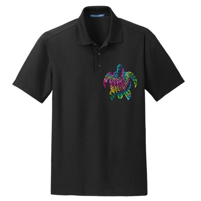 Ocean Odyssey Tie Dye Tribal Tides Sea Turtle Dry Zone Grid Polo