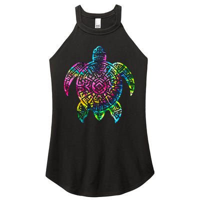 Ocean Odyssey Tie Dye Tribal Tides Sea Turtle Women's Perfect Tri Rocker Tank