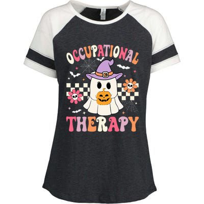 OT Occupational Therapy Halloween Retro Ghost OT Halloween Enza Ladies Jersey Colorblock Tee