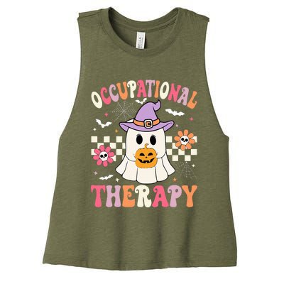 OT Occupational Therapy Halloween Retro Ghost OT Halloween Women's Racerback Cropped Tank