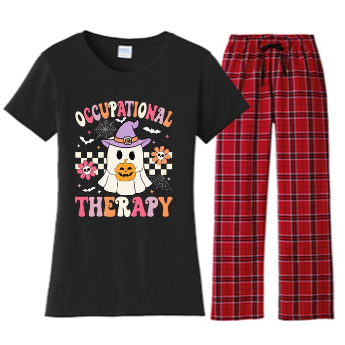 OT Occupational Therapy Halloween Retro Ghost OT Halloween Women's Flannel Pajama Set