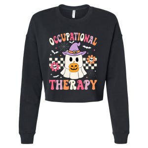 OT Occupational Therapy Halloween Retro Ghost OT Halloween Cropped Pullover Crew