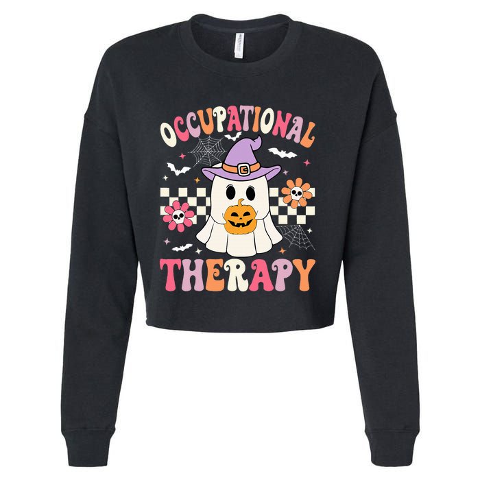 OT Occupational Therapy Halloween Retro Ghost OT Halloween Cropped Pullover Crew