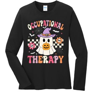 OT Occupational Therapy Halloween Retro Ghost OT Halloween Ladies Long Sleeve Shirt