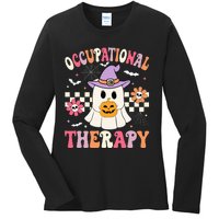 OT Occupational Therapy Halloween Retro Ghost OT Halloween Ladies Long Sleeve Shirt