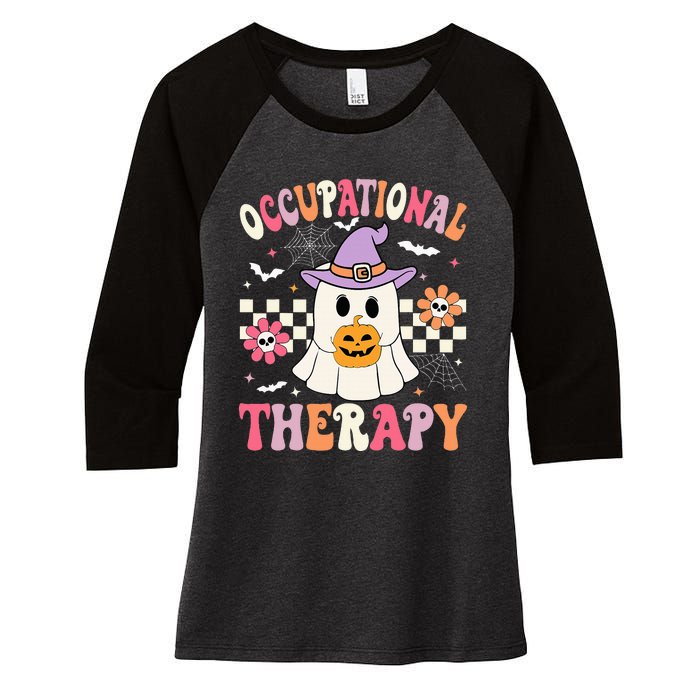 OT Occupational Therapy Halloween Retro Ghost OT Halloween Women's Tri-Blend 3/4-Sleeve Raglan Shirt