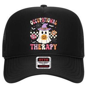 Ot Occupational Therapy Halloween Retro Ghost Ot Halloween High Crown Mesh Back Trucker Hat