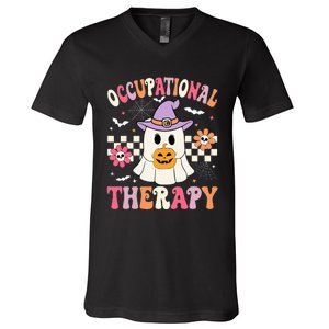 Ot Occupational Therapy Halloween Retro Ghost Ot Halloween V-Neck T-Shirt