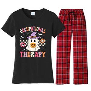 Ot Occupational Therapy Halloween Retro Ghost Ot Halloween Women's Flannel Pajama Set