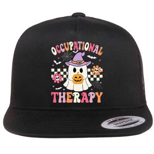 Ot Occupational Therapy Halloween Retro Ghost Ot Halloween Flat Bill Trucker Hat