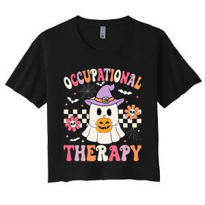 Ot Occupational Therapy Halloween Retro Ghost Ot Halloween Women's Crop Top Tee