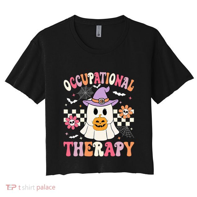 Ot Occupational Therapy Halloween Retro Ghost Ot Halloween Crop Top