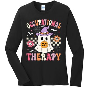 Ot Occupational Therapy Halloween Retro Ghost Ot Halloween Ladies Long Sleeve Shirt