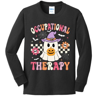 Ot Occupational Therapy Halloween Retro Ghost Ot Halloween Kids Long Sleeve Shirt