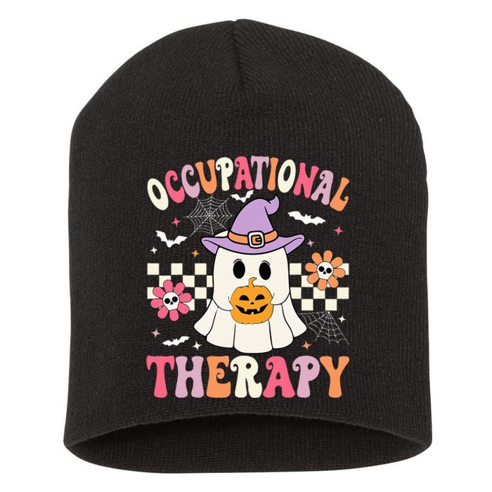 Ot Occupational Therapy Halloween Retro Ghost Ot Halloween Short Acrylic Beanie