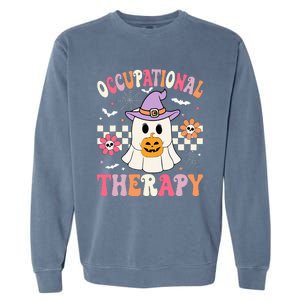 Ot Occupational Therapy Halloween Retro Ghost Ot Halloween Garment-Dyed Sweatshirt