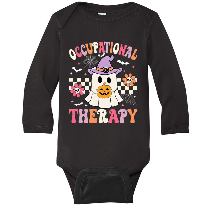 Ot Occupational Therapy Halloween Retro Ghost Ot Halloween Baby Long Sleeve Bodysuit