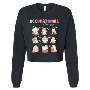 Ot Occupational Therapy Halloween Retro Ghost Ot Halloween Cropped Pullover Crew