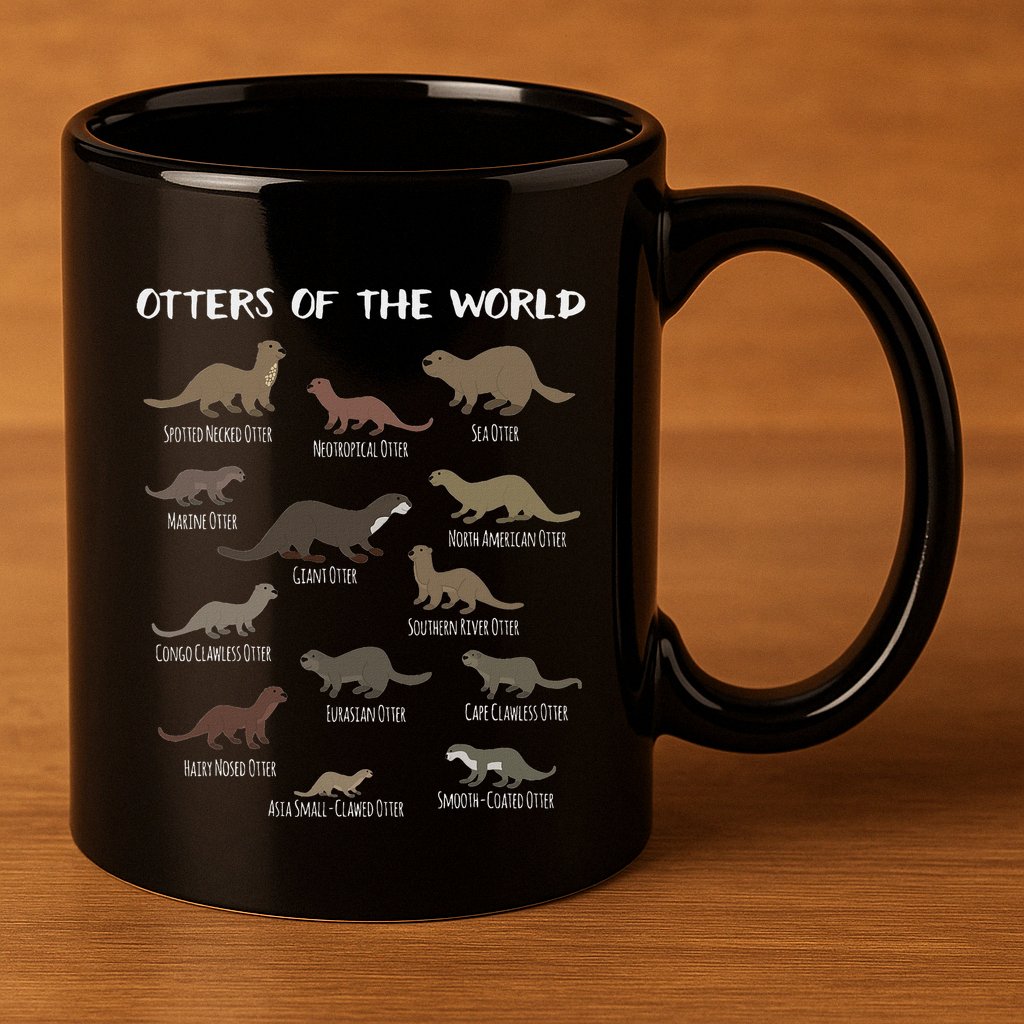Otters Of The World Sea Otter Giant Otter Educational Gift 11oz C Handle Ceramic Mug