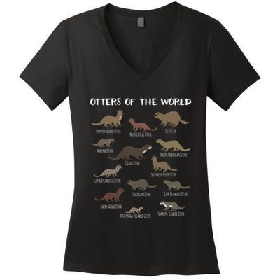 Otters Of The World Sea Otter Giant Otter Educational Gift Women's V-Neck T-Shirt