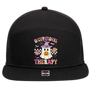 Ot Occupational Therapy Halloween Retro Ghost Ot Halloween 7 Panel Mesh Trucker Snapback Hat