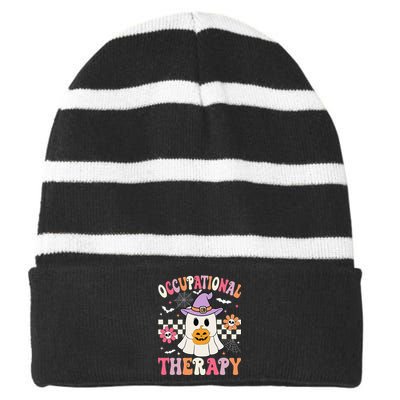 Ot Occupational Therapy Halloween Retro Ghost Ot Halloween Striped Beanie with Solid Band