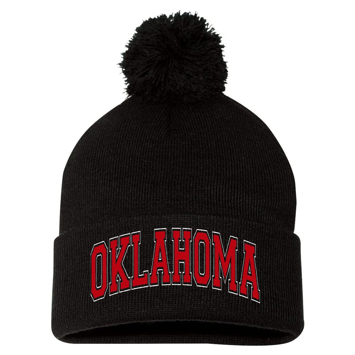 Oklahoma Ok Varsity Style Pom Pom 12in Knit Beanie